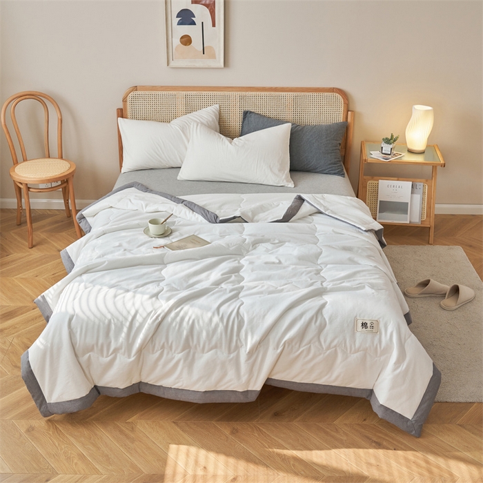 91家纺网 家纺一手货源 找家纺 金鹰 2025新款A类纯棉水洗棉色织棉花夏被全棉空调被夏凉被 本白