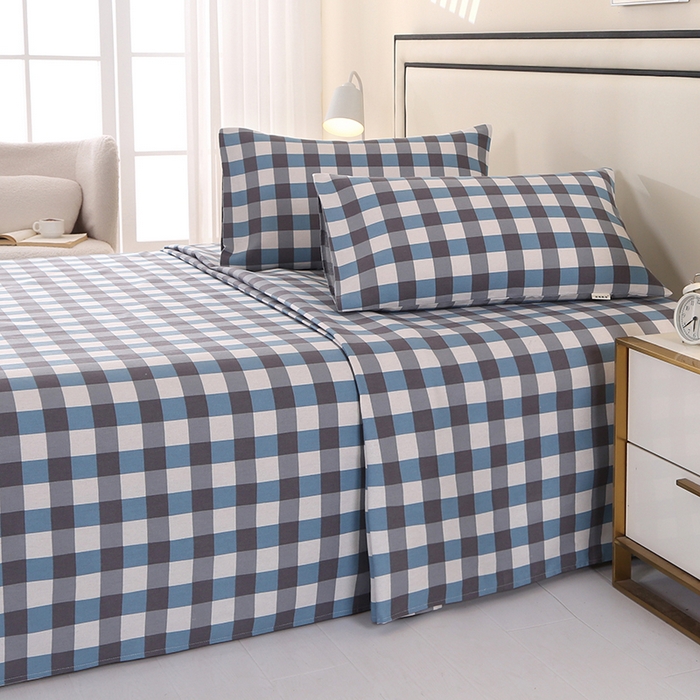 91家纺网 家纺一手货源 找家纺 望淮家纺 2025新款老粗布凉席床单三件套 小蓝格