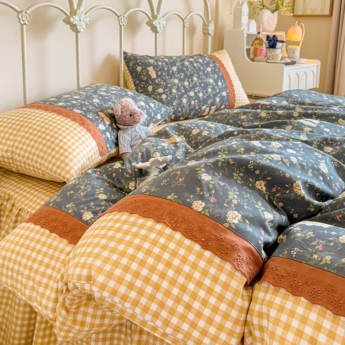 91家纺网 家纺一手货源 找家纺 安莱生活 2025 全棉小碎花刺绣花边款四件套 幻想曲