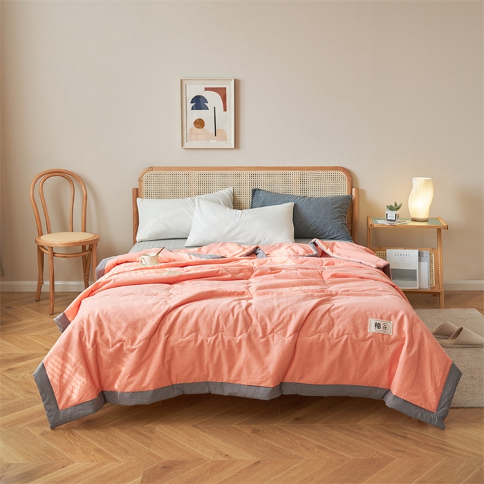 91家纺网 家纺一手货源 找家纺 金鹰 2025新款A类纯棉水洗棉色织棉花夏被全棉空调被夏凉被 活力橙