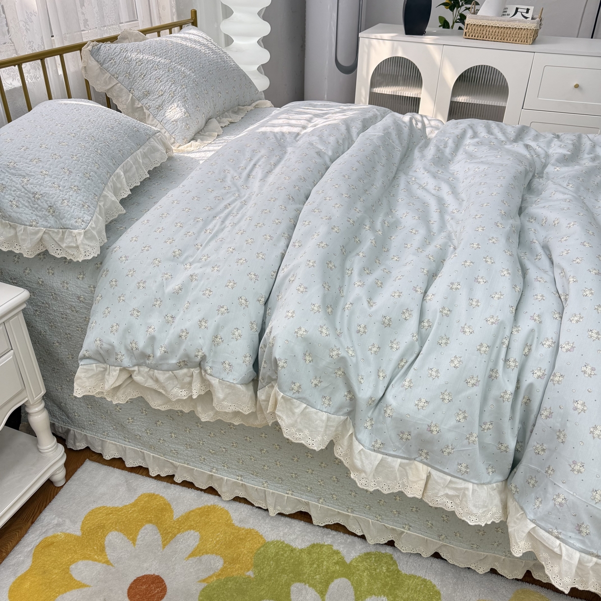 91家纺网 家纺一手货源 找家纺 暖居 2025春夏款高温砂洗棉花床盖三件套被套四件套同款纯棉夏被空调被四季兰庭