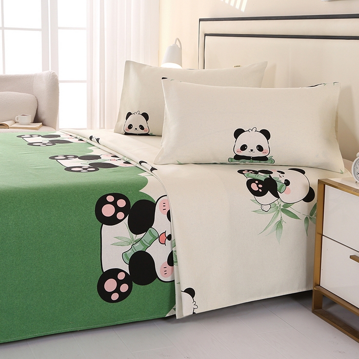 91家纺网 家纺一手货源 找家纺 望淮家纺 2025新款老粗布凉席床单三件套 熊猫抱竹