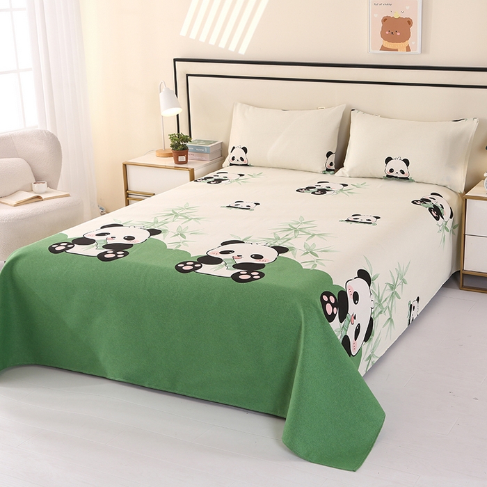 91家纺网 家纺一手货源 找家纺 望淮家纺 2025新款老粗布凉席床单三件套 熊猫抱竹