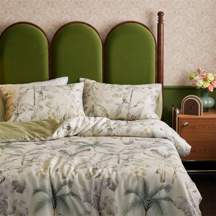 91家纺网 家纺一手货源 找家纺 时年家纺 2025新款莱赛尔天丝印花系列四件套栖鸣