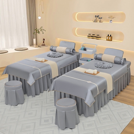 芙怡 2025春夏新款8028款冰丝绒美 容床罩-小花系列 小花-浅灰