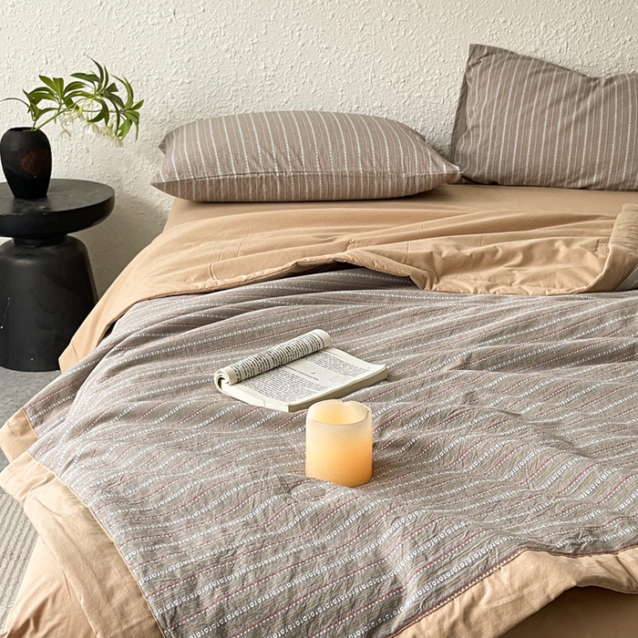 91家纺网 家纺一手货源 找家纺 吾诺 2025 全棉色织提花水洗棉大豆夏被子被芯全棉夏被四件套夏凉被空调被 摩卡咖