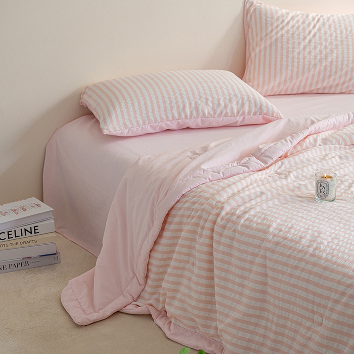 91家纺网 家纺一手货源 找家纺 吾诺 2025 色织立体泡泡棉彩虹系列大豆夏被子被芯夏凉被空调被 彩虹-粉