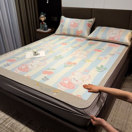 91家纺网 家纺一手货源 找家纺 （总）摩妮卡 2025新款数码印花凉席冰藤席床笠款三件套