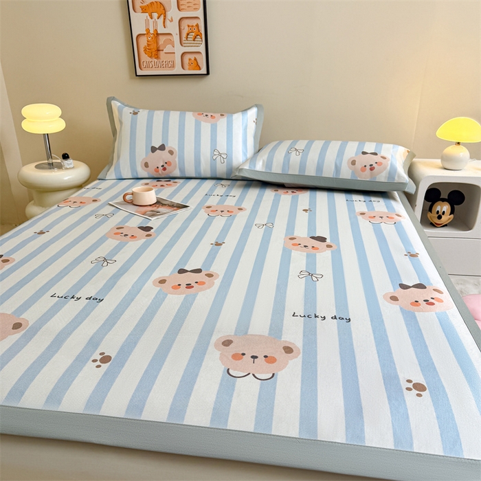 91家纺网 家纺一手货源 找家纺 雯豆2025夏季新品冰藤印花凉席三件套平铺绑带款冰丝凉席三件套 冰藤席-绑带款-熊先生