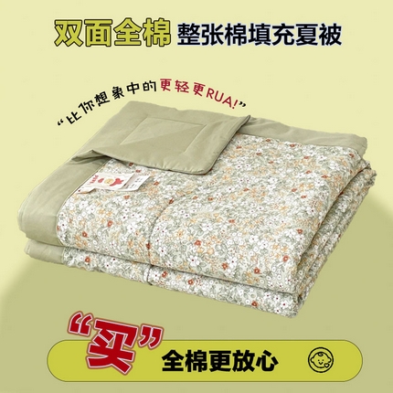 91家纺网 家纺一手货源 找家纺 宜家坊 2025新款全棉夏被碎花卡通小清新简约纯棉夏凉被夏被四件套三件套 繁花似锦绿