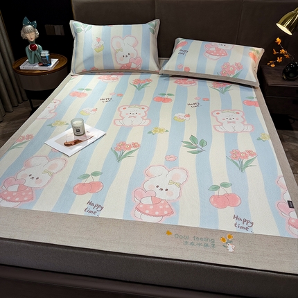摩妮卡 2025新款数码印花冰藤席床席款三件套 嘻嘻兔