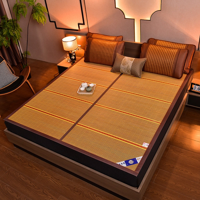 91家纺网 家纺一手货源 找家纺 苏迪凉席竹席2025新款竹席凉席冰丝席碳化双面印花藤草席 精品羊毛丝