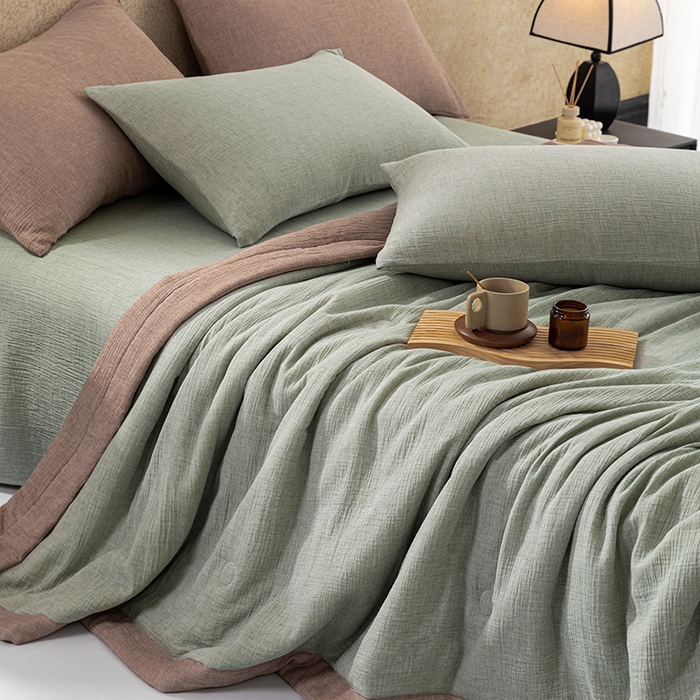 91家纺网 家纺一手货源 找家纺 吾诺 2025 纯色全棉泡泡双层纱夏被大豆夏被子被芯夏被四件套夏凉被空调被 森林绿