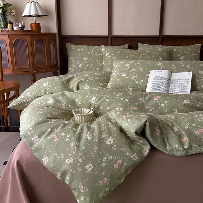 91家纺网 家纺一手货源 找家纺 优品阁  2025新款A类全棉有氧双层纱四件套 浅汐