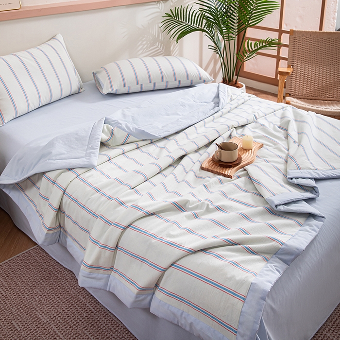 91家纺网 家纺一手货源 找家纺 吾诺 2025 全棉色织水洗棉夏被大豆夏被四件套被子被芯空调被夏凉被 新彩条