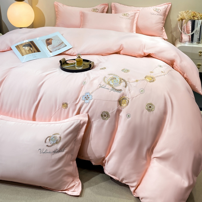 91家纺网 家纺一手货源 找家纺 慧菲 2025新款轻奢水洗天丝四件套-伊恋 伊恋-粉