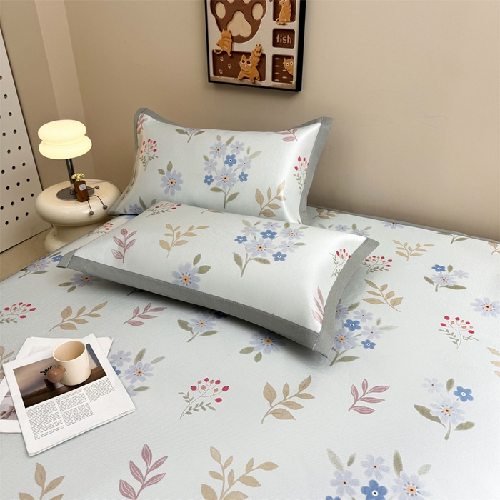 91家纺网 家纺一手货源 找家纺 雯豆2025夏季新品冰藤印花凉席三件套平铺绑带款冰丝凉席三件套 冰藤席-绑带款-花都丽影