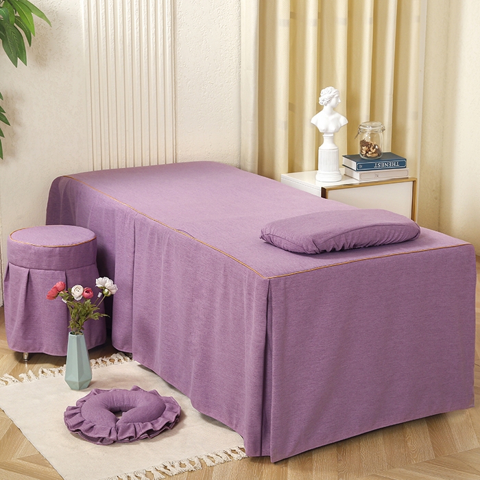 91家纺网 家纺一手货源 找家纺 芙怡 2025春夏新款8023款棉麻绒美 容床罩-花颜系列 花颜-紫