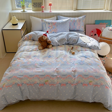 91家纺网 家纺一手货源 找家纺 麦伦家居 2025新品 全棉卡通小清新跑量款系列四件套 蓝色甜心