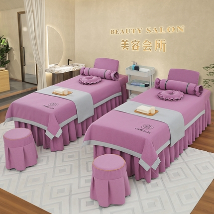 91家纺网 家纺一手货源 找家纺 （总）芙怡 2025春夏新款8026款棉麻绒美容床罩四件套-山茶花系列