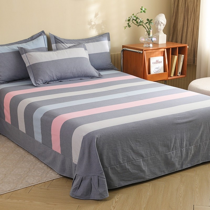 91家纺网 家纺一手货源 找家纺 木易家居 2025新款全棉色织水洗棉四件套海伦-蓝