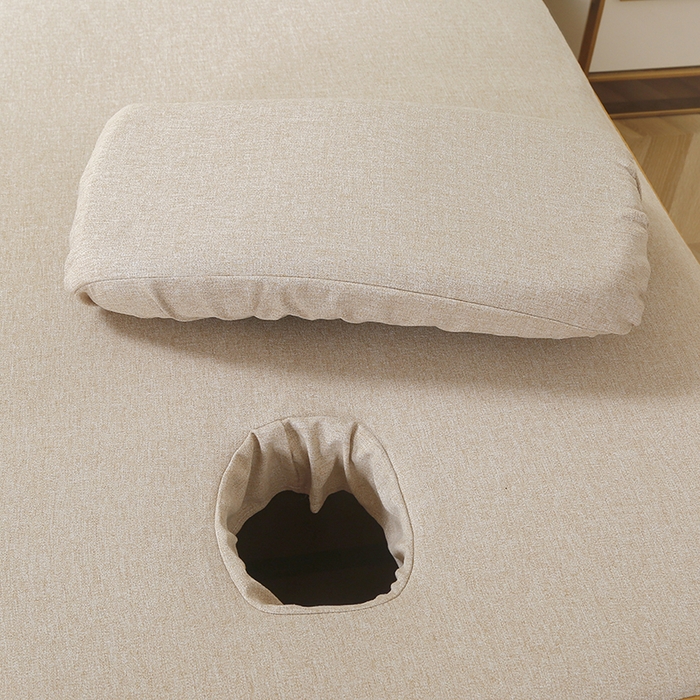 91家纺网 家纺一手货源 找家纺 芙怡 2025春夏新款8023款棉麻绒贴花美 容床罩-花漾系列 花漾-米黄