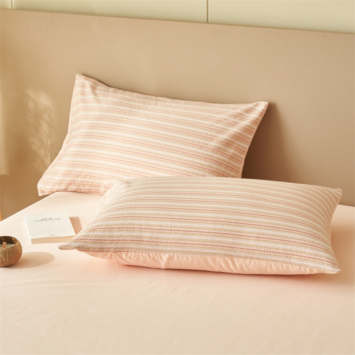 91家纺网 家纺一手货源 找家纺 金鹰 2025新款A类纯棉提花条纹水洗棉大豆全棉夏被空调被四件套 条纹-豆沙