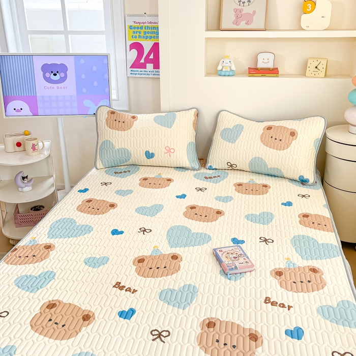 91家纺网 家纺一手货源 找家纺 川悦生活 2025新款小阪凉感丝印花凉席 小熊奶昔