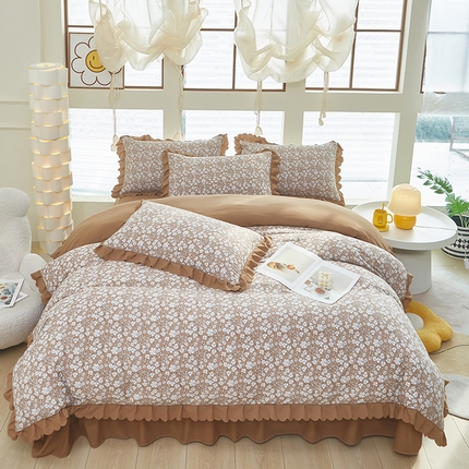 美之润家纺2025新款针织棉被套床盖纯色四件套 墨池咖-咖