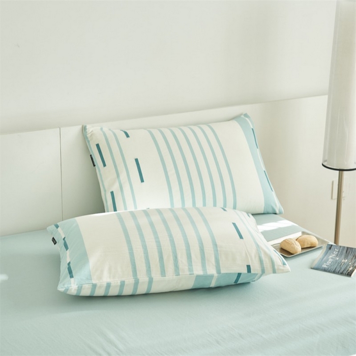 91家纺网 家纺一手货源 找家纺 金鹰 2025新款A类纯棉水洗棉三层条纹提花大豆夏被四件套 条纹-天蓝