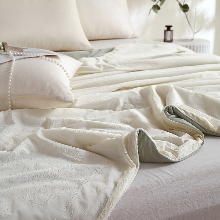 91家纺网 家纺一手货源 找家纺 品乐家纺 2025新款凉感A类可水洗抗菌冰冰被夏被夏凉被空调被被子被芯 冰冰被米纹+绿