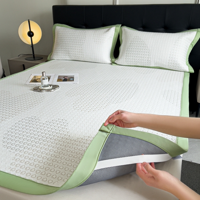 91家纺网 家纺一手货源 找家纺 慕尚家纺 2025新款泡泡大PE提花软席 小桃心 白绿