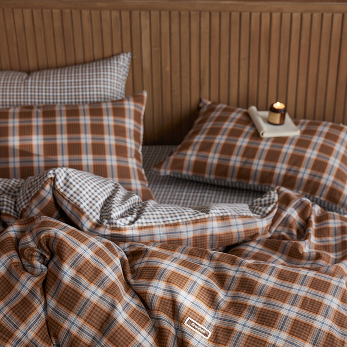 91家纺网 家纺一手货源 找家纺 安莱生活 2025 全棉双层纱苏格兰格纹系列四件套 套格