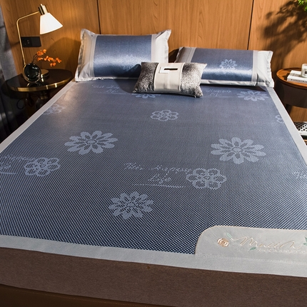 摩妮卡 2025新款刺绣双面冰藤席床席款三件套 缦悦蓝