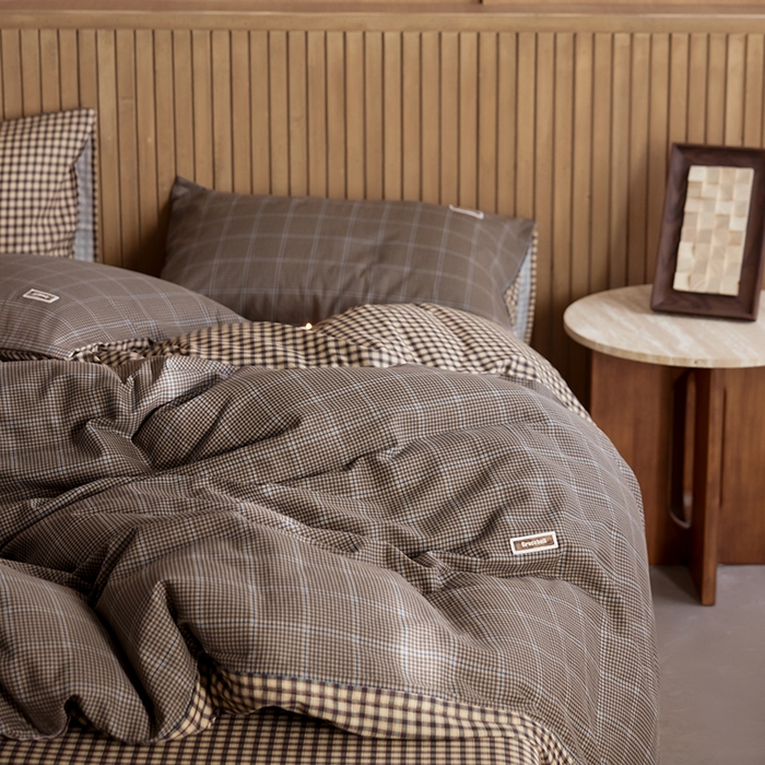 91家纺网 家纺一手货源 找家纺 安莱生活 2025 全棉双层纱苏格兰格纹系列四件套 格林格