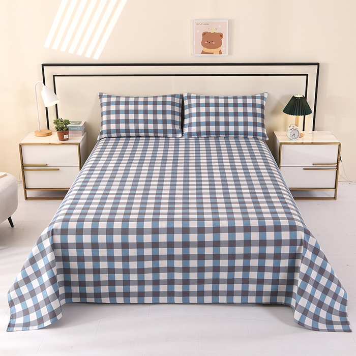 91家纺网 家纺一手货源 找家纺 望淮家纺 2025新款老粗布凉席床单三件套 小蓝格