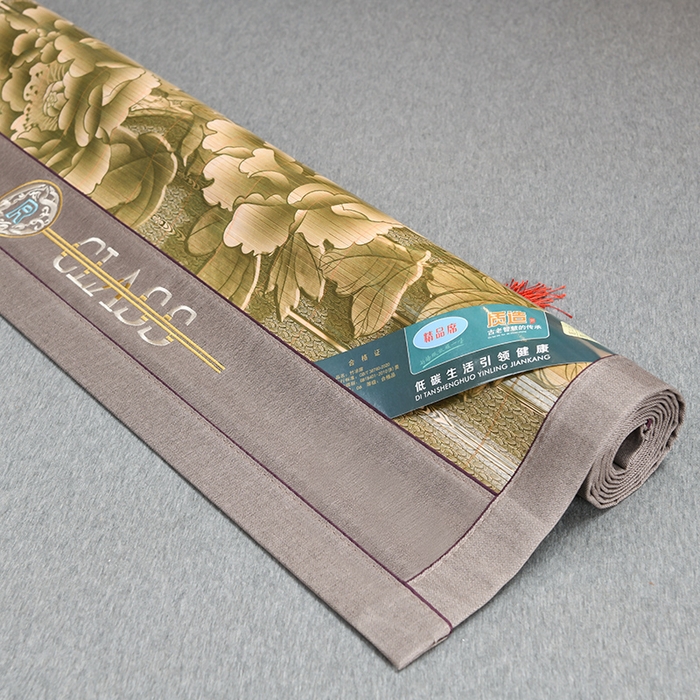 91家纺网 家纺一手货源 找家纺 苏迪凉席竹席2025新款竹席凉席冰丝席碳化双面印花藤草席 富贵花开-浅绿