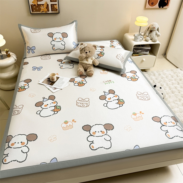 91家纺网 家纺一手货源 找家纺 雯豆2025夏季新品冰藤印花凉席三件套平铺绑带款冰丝凉席三件套 冰藤席-绑带款-熊熊幻想