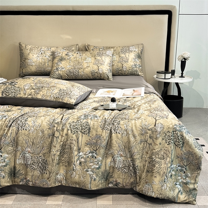 91家纺网 家纺一手货源 找家纺 笙意家纺  2025新款水洗真丝数码印花暗盒款夏被 菲尔德-灰