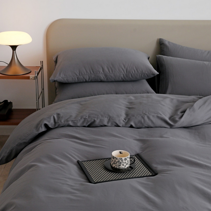 91家纺网 家纺一手货源 找家纺 2025年纯色双拼60支纯棉被套 深灰