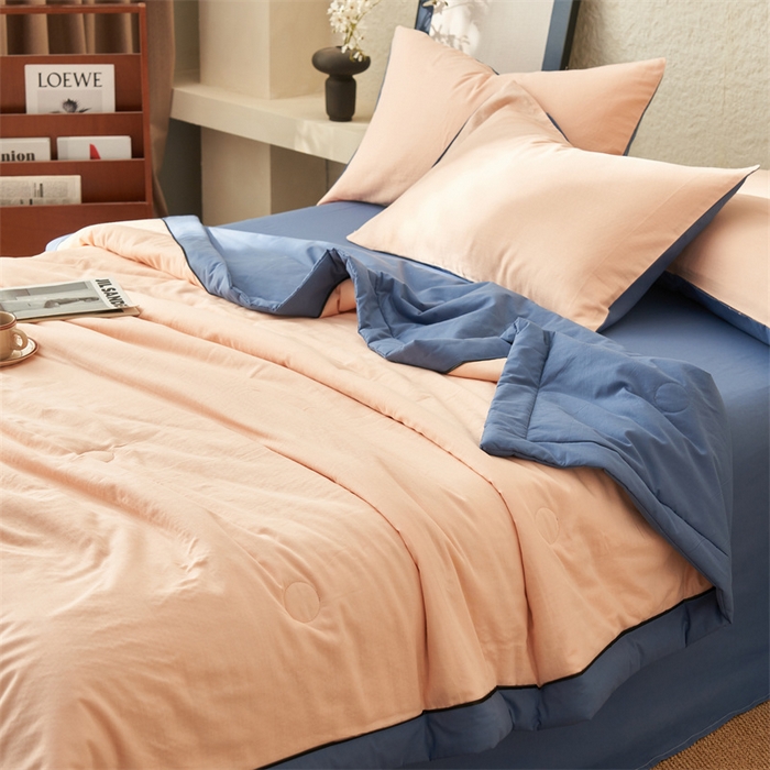 91家纺网 家纺一手货源 找家纺 2025新款新款A类纯棉双层纱大豆夏被四件套全棉空调被 玉色