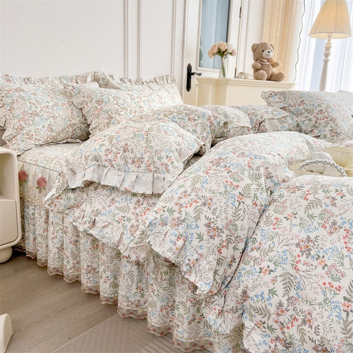 91家纺网 家纺一手货源 找家纺  十个点 2025新款全棉纯棉蕾丝花边床裙 暮色花海