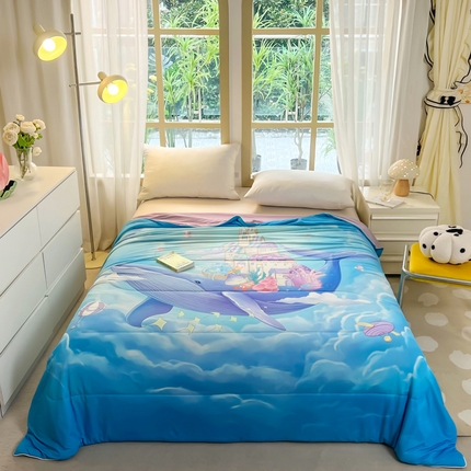 大世界被王 2025年新款大版印花卡通凉感丝夏被 海底萌宠-兰