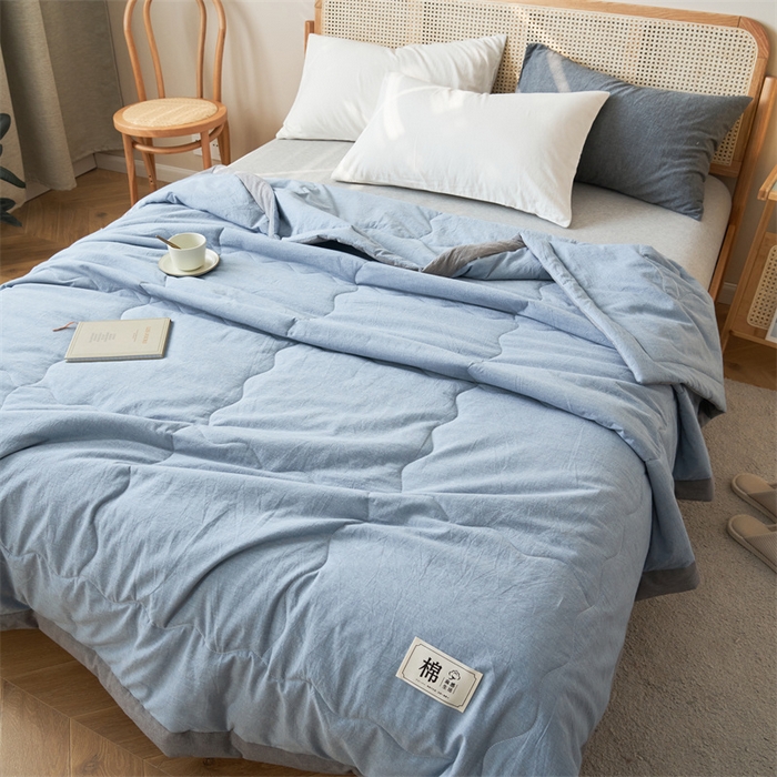 91家纺网 家纺一手货源 找家纺 金鹰 2025新款A类纯棉水洗棉色织棉花夏被全棉空调被夏凉被 清雅蓝