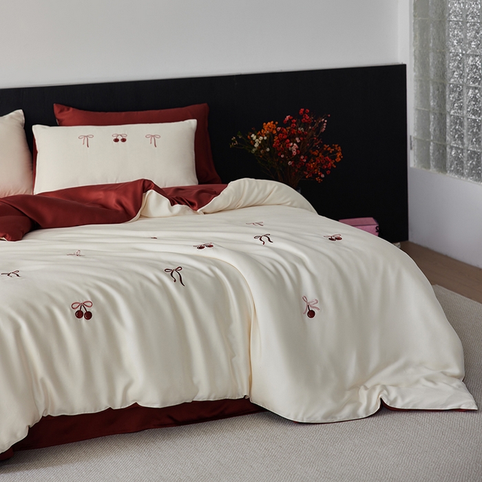 91家纺网 家纺一手货源 找家纺 （总）安莱生活 2025兰精进口60S天丝绣花四件套（红色系列）