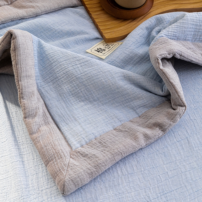 91家纺网 家纺一手货源 找家纺 吾诺 2025 纯色全棉泡泡双层纱夏被大豆夏被子被芯夏被四件套夏凉被空调被 烟灰兰