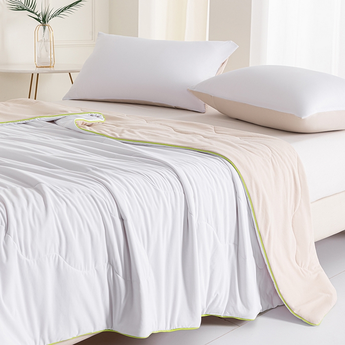 91家纺网 家纺一手货源 找家纺 吾诺 2025 锦氨凉感夏被双感被大豆夏被子被芯凉感丝夏被瓜瓜被 米白-浅驼