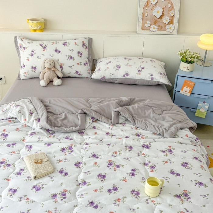 91家纺网 家纺一手货源 找家纺 梦舒羽2025新款小清新系列水洗棉夏被 薰衣草