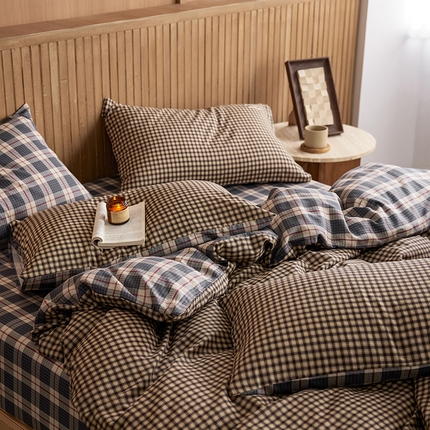 安莱生活 2025 全棉双层纱苏格兰格纹系列四件套 小米格