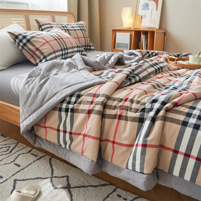 91家纺网 家纺一手货源 找家纺 2025新款A类纯棉水洗棉色织棉花夏被四件套全棉空调被夏凉被 苏格兰